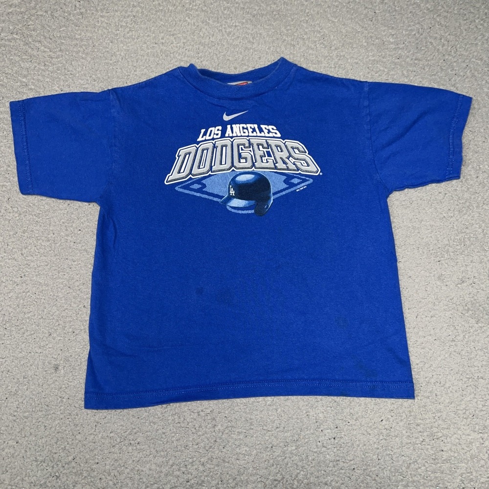 VTG Nike Team Los Angeles Dodgers T Shirt Youth Sz 7 Blue Center Swoosh Tee MLB